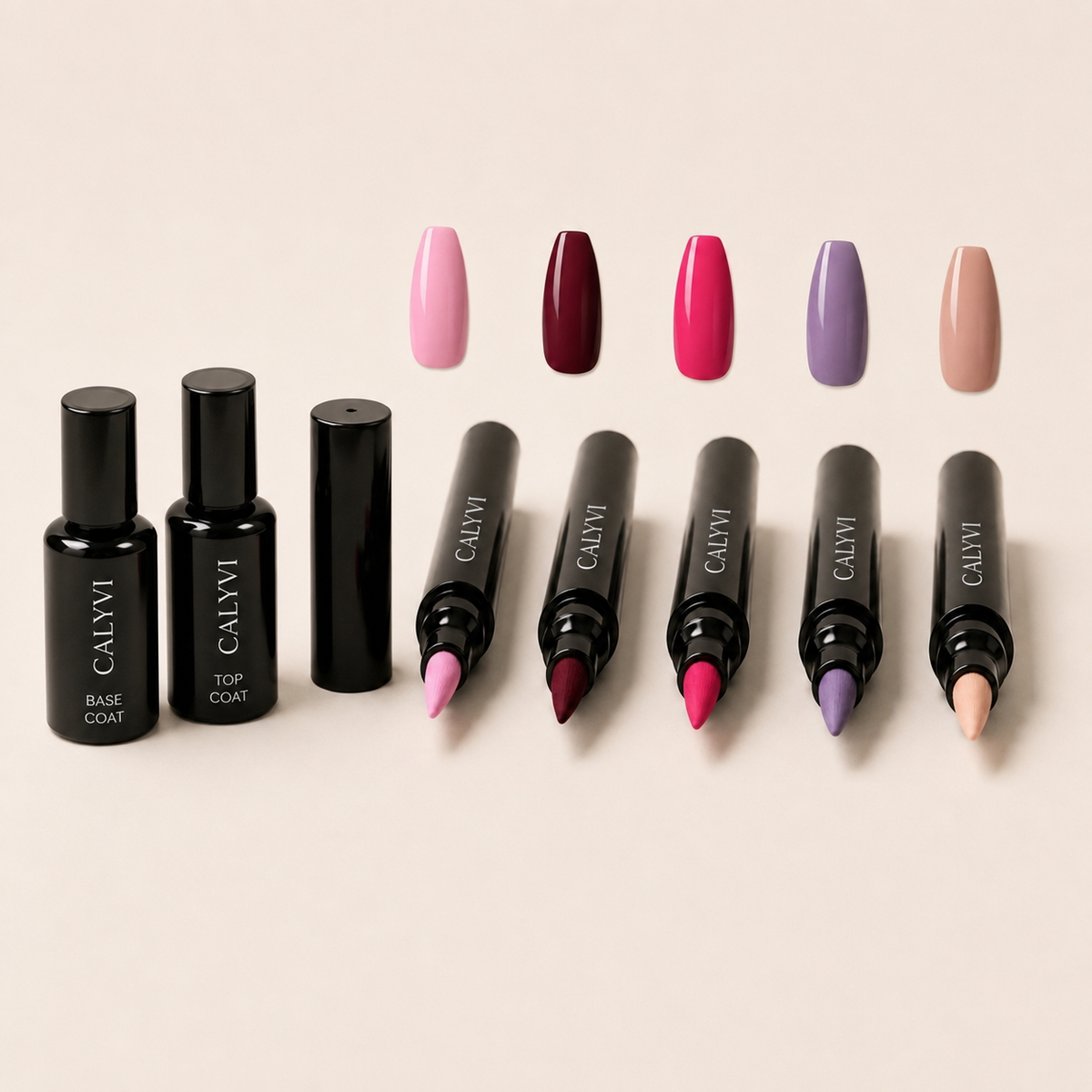 Coffret CALYVI Complète — 5 Nail Pens, Base Coat et Top Coat