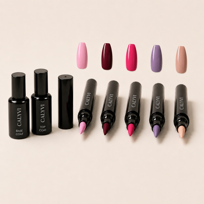 Coffret CALYVI Complète — 5 Nail Pens, Base Coat et Top Coat